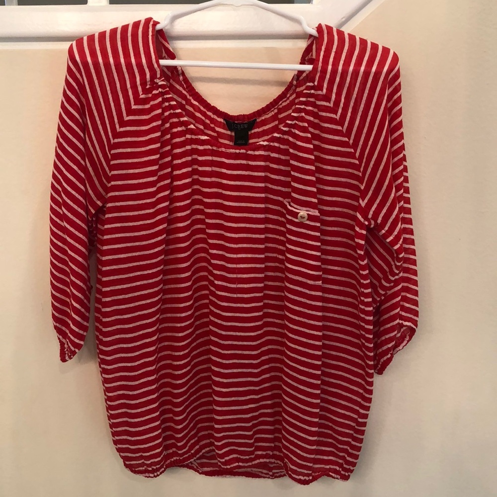 J. Crew Lightweight Red and White 3/4 Length Top